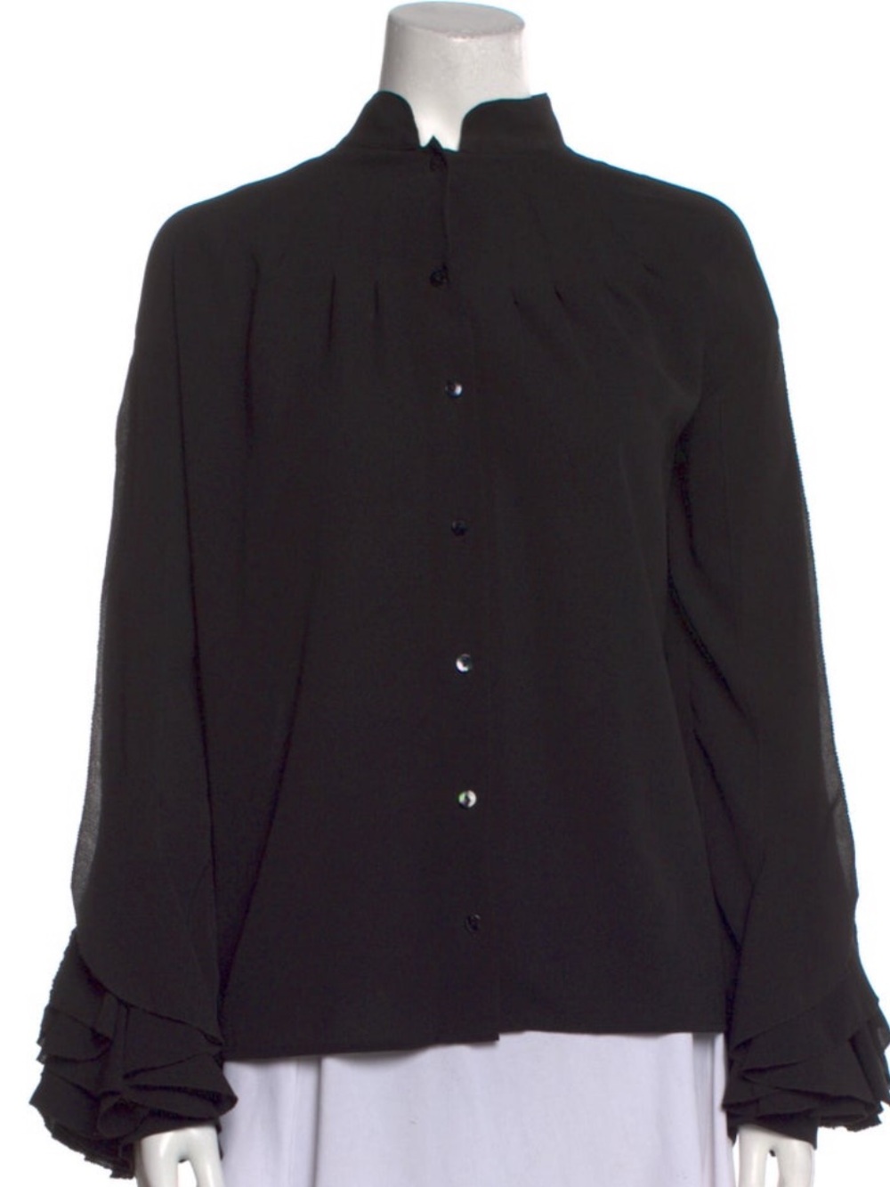 Zac Posen Black Ruffled Cuff Button-Down Blouse